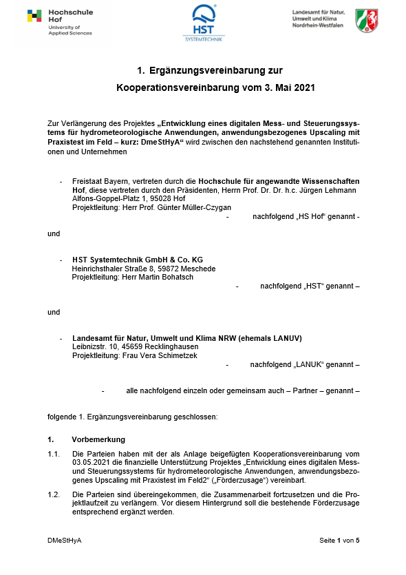 HS Hof, HST und LANUK verlängern DMeStHyA-Kooperation
